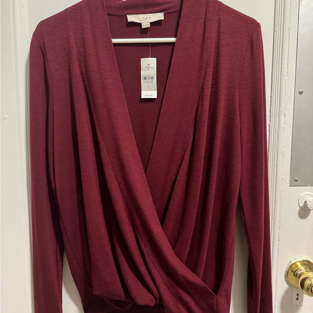 LOFT Burgundy Drape Front Top